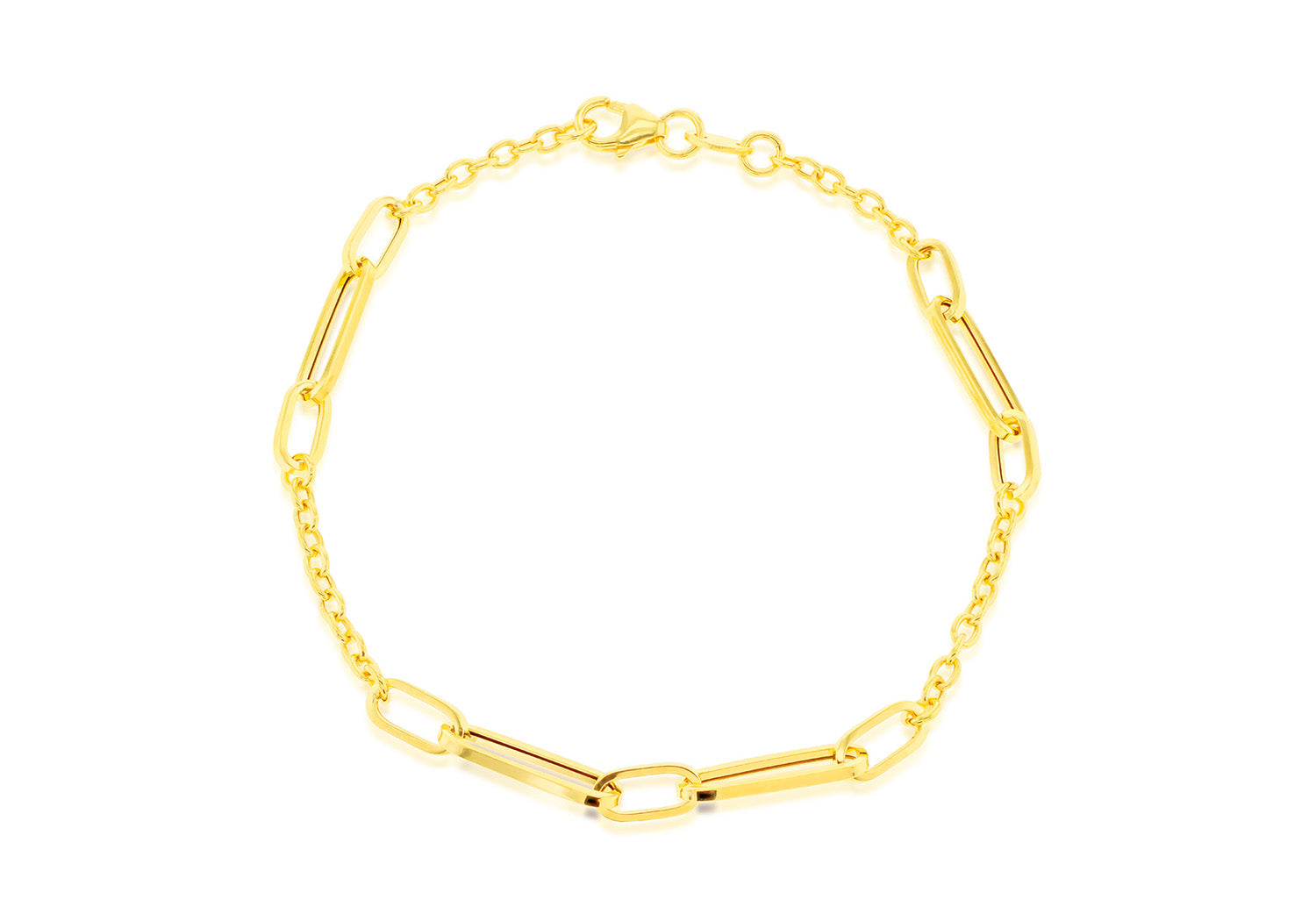 9ct Yellow Gold Long Open Link Station Bracelet 19 cm