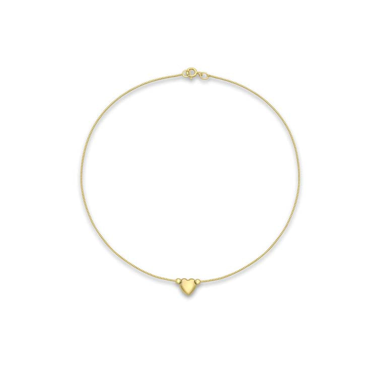 9ct Yellow Gold Heart Box Chain Anklet 24cm