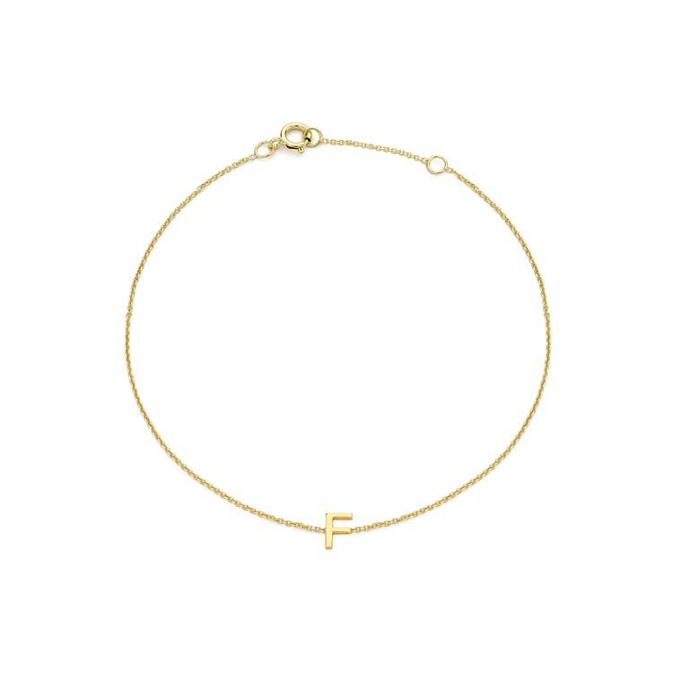 9ct Yellow Gold Mini Initial 'F' Bracelet 15.5-19cm