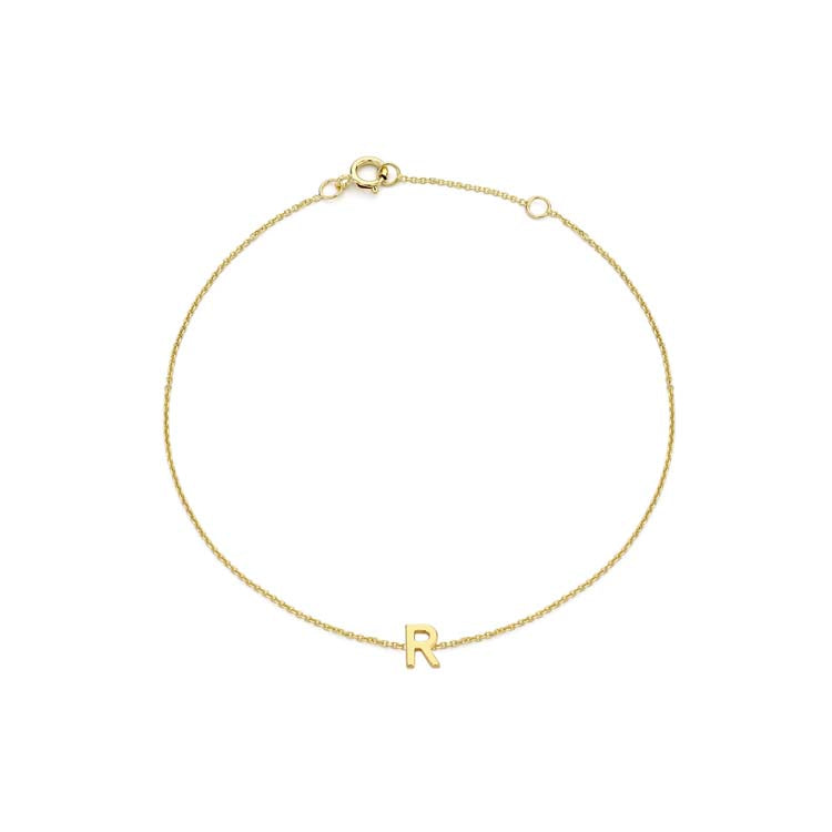 9ct Yellow Gold Mini Initial 'R' Bracelet 15.5-19cm