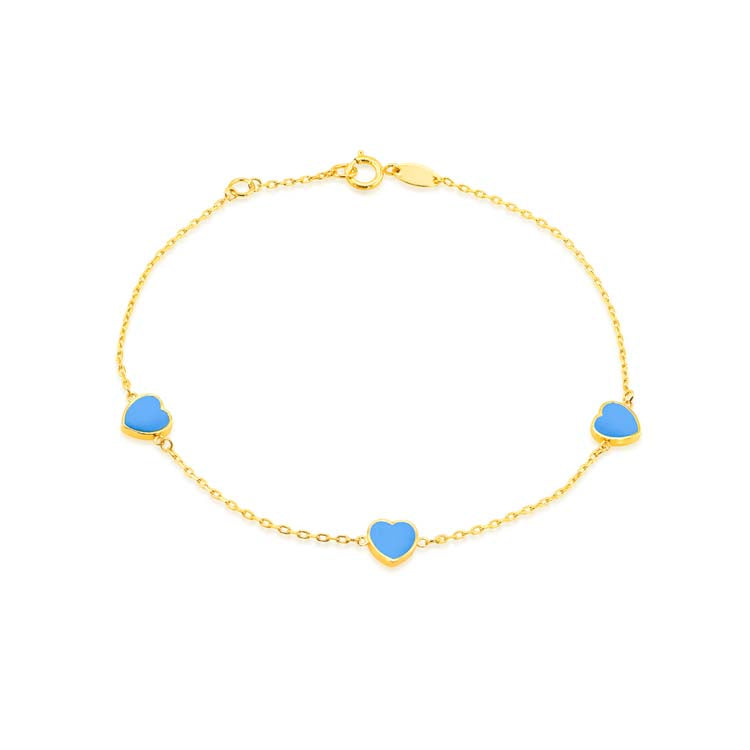 9ct Yellow Gold Turquoise Heart Bracelet 19cm