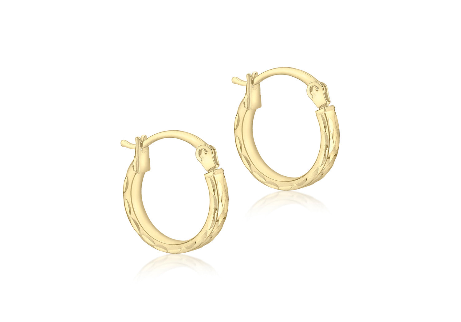 9ct Yellow Gold Diamond Cut Hoop Earrings 10mm