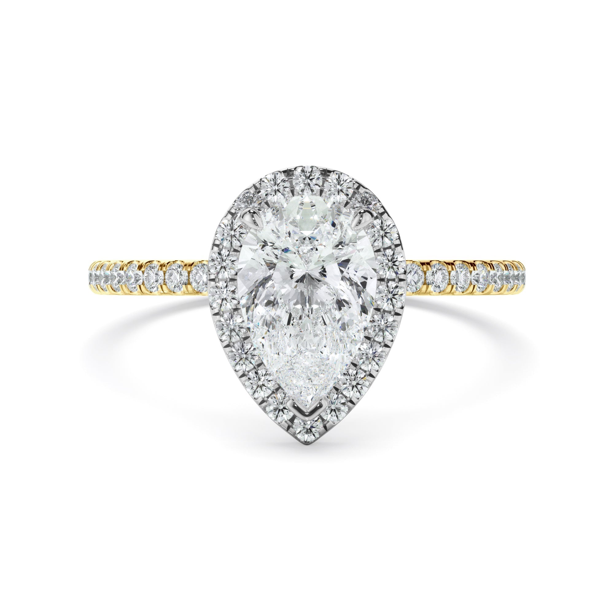 Pear Cut Diamond Halo Engagement Ring With Pave Band