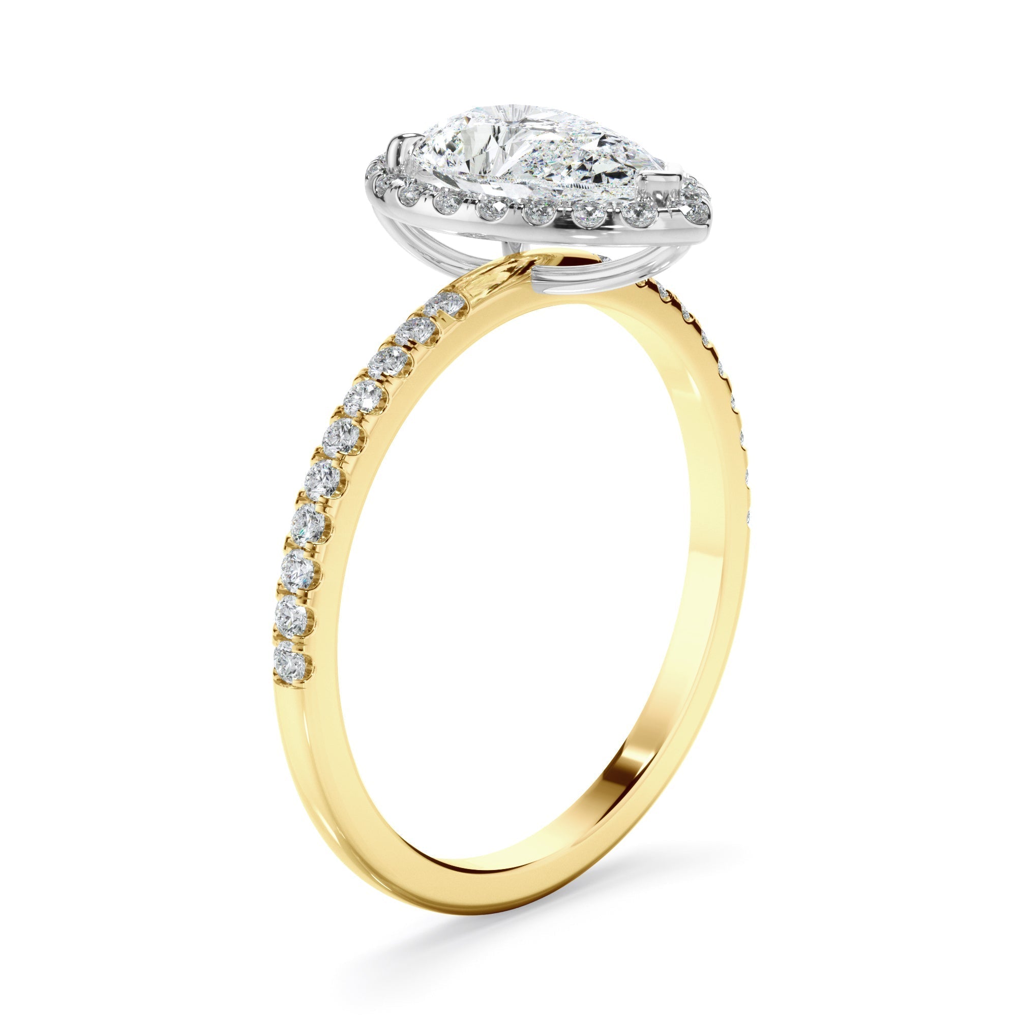 Pear Cut Diamond Halo Engagement Ring With Pave Band