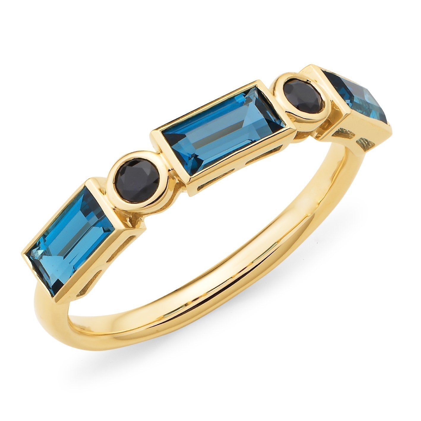 1.14ct London Blue Topaz & Onyx Ring in 9ct Yellow Gold