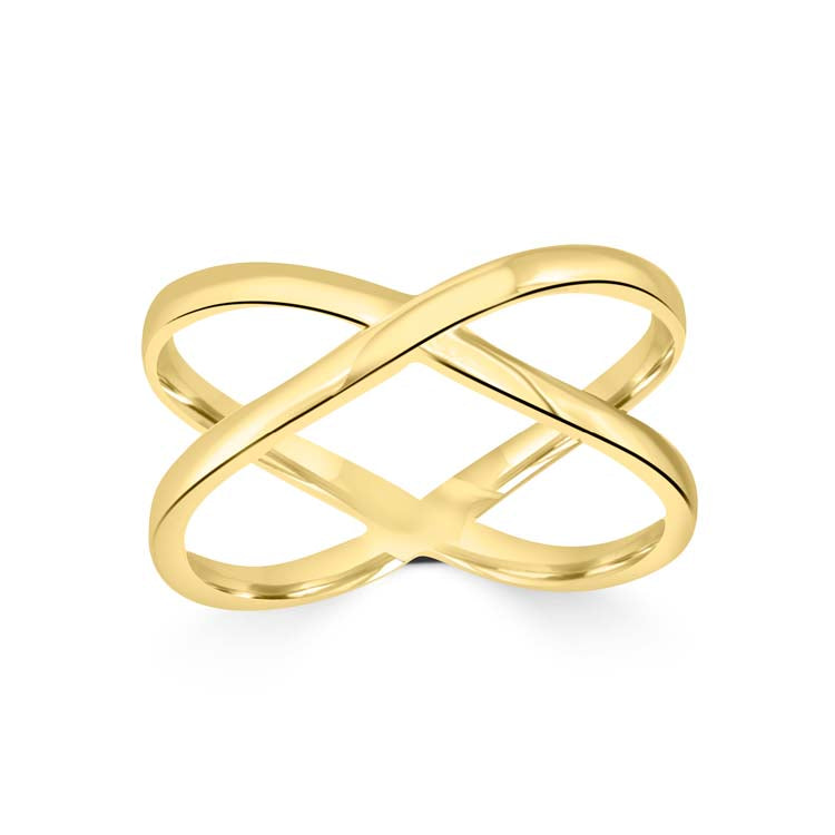 9ct Yellow Gold Solid Cross Over Ring