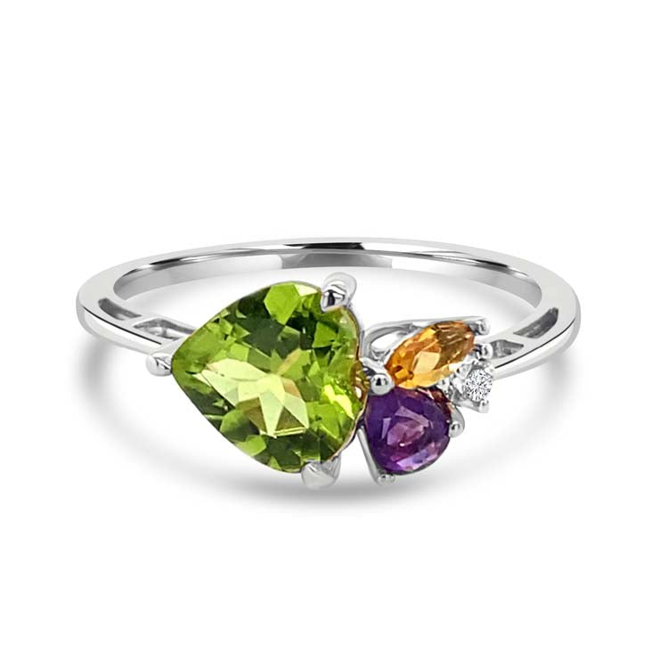 Diamond, Peridot, Amethyst, Citrine Ring with 0.04ct Diamonds in 9ct White Gold