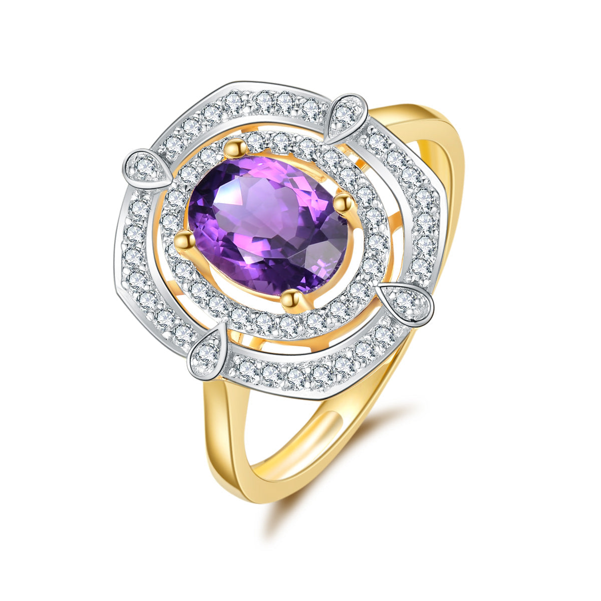 9ct Yellow Gold Amethyst & Diamond Ring