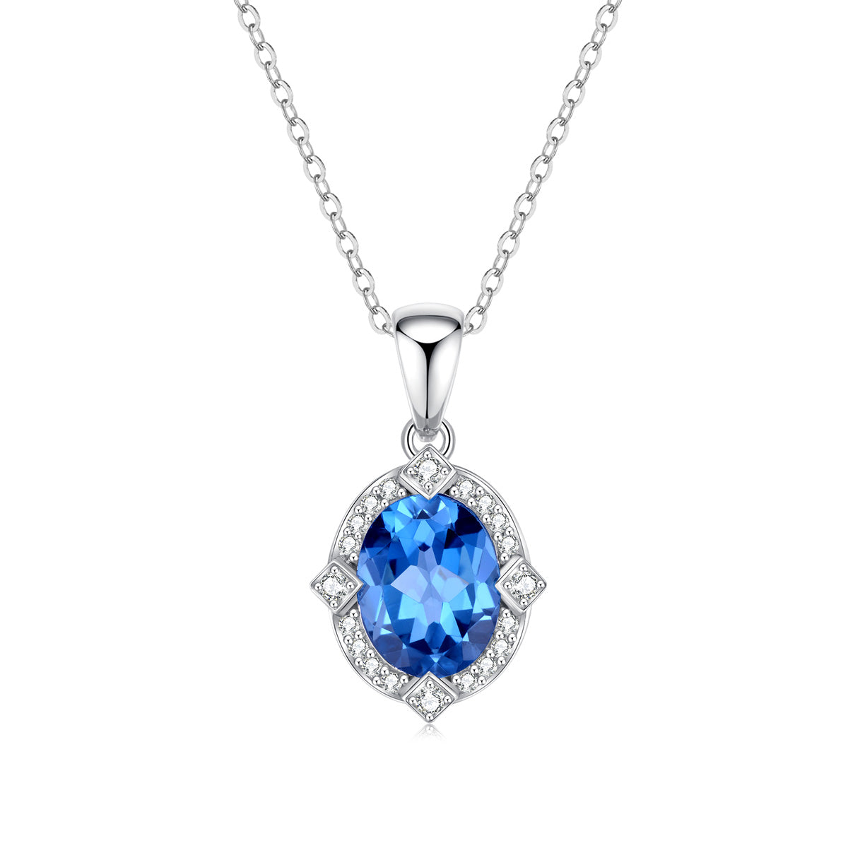 9ct White Gold London Blue Topaz & Diamond Pendant