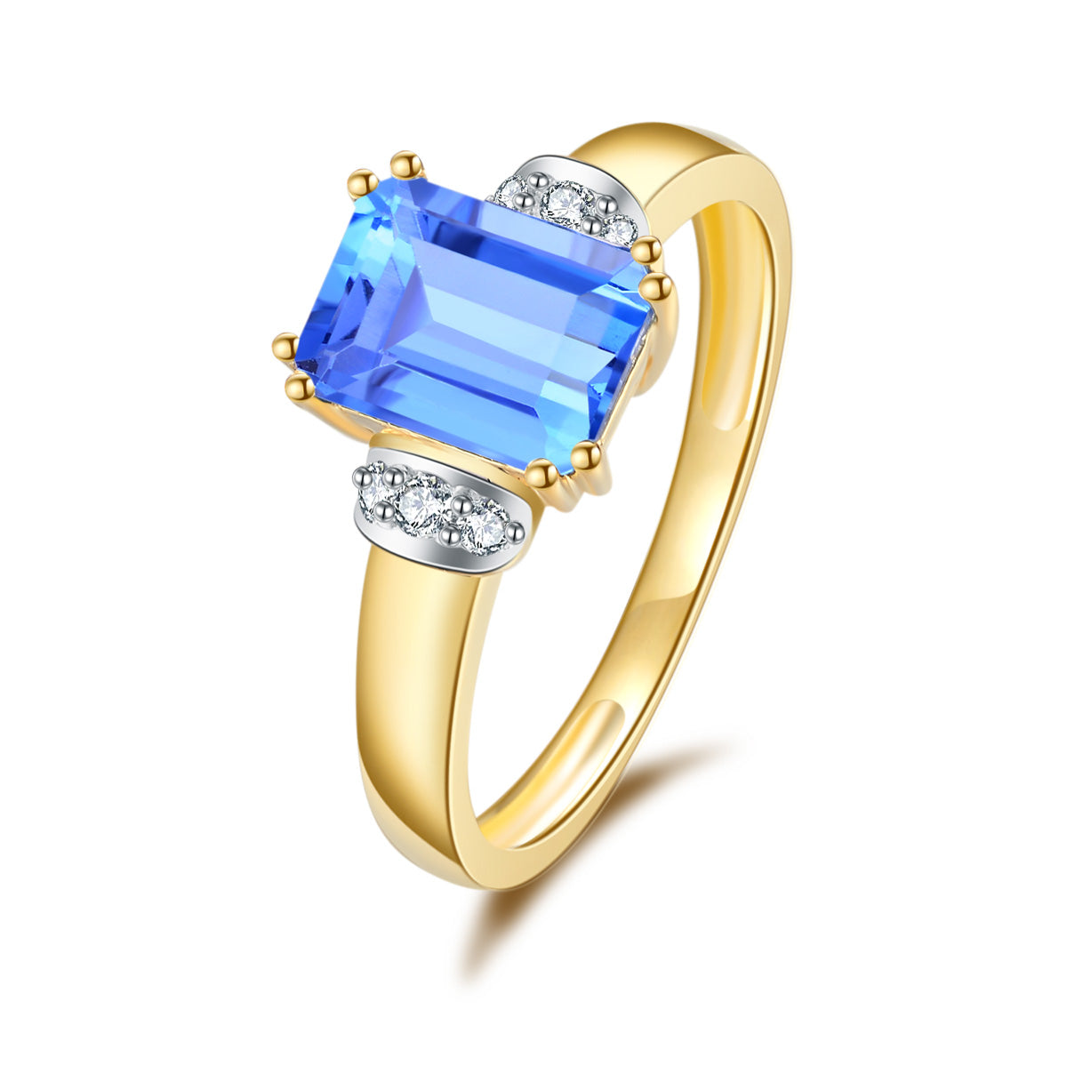 9ct Yellow Gold Blue Topaz & Diamond Ring