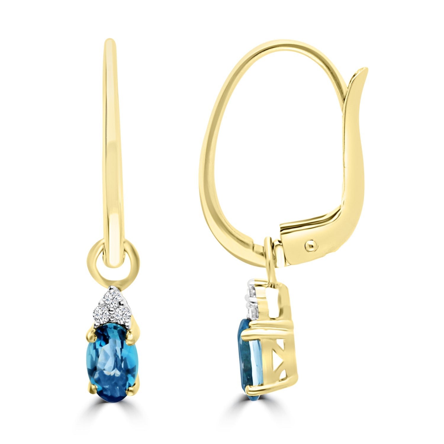 0.03ct HI I1 Diamond & Blue Topaz Earrings in 9ct Yellow Gold