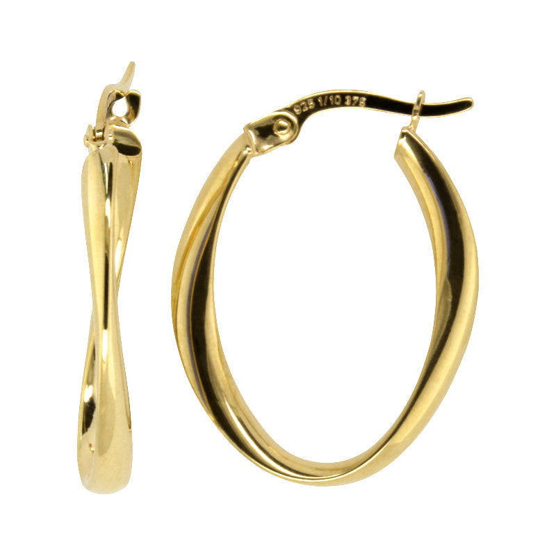 9ct Yellow Gold Silver Bonded Twist Hoop Earrings