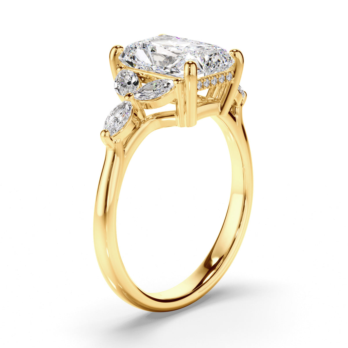 Radiant Cut Diamond Engagement Ring with Cluster Shoulders