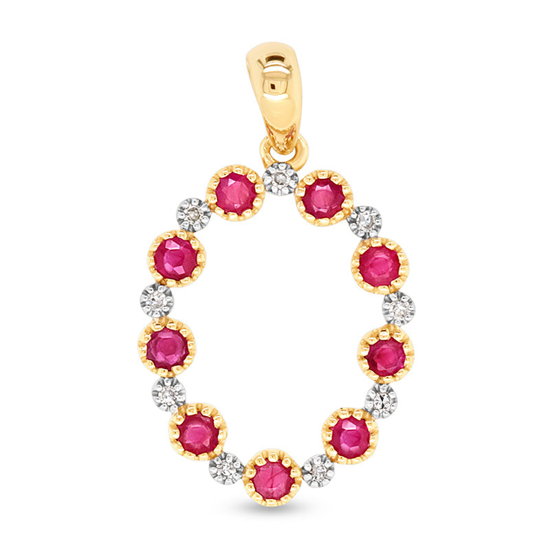 9ct Yellow Gold Pink Tormaline & Diamond Oval Pendant