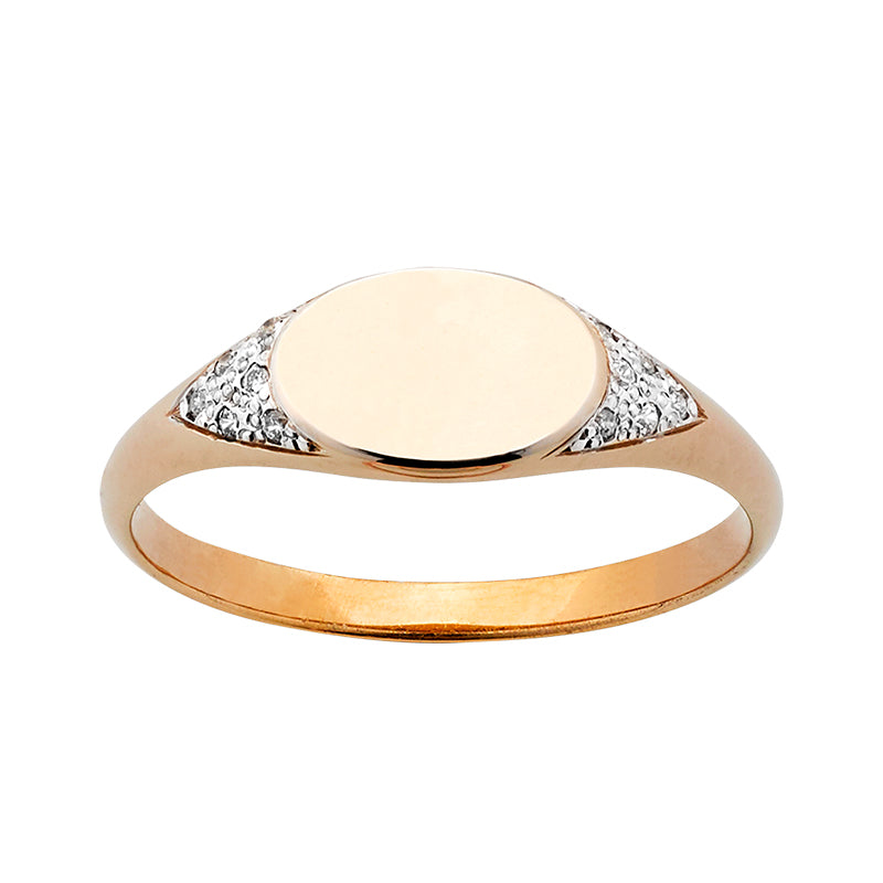 9ct Yellow Gold & Diamond Oval Signet Ring