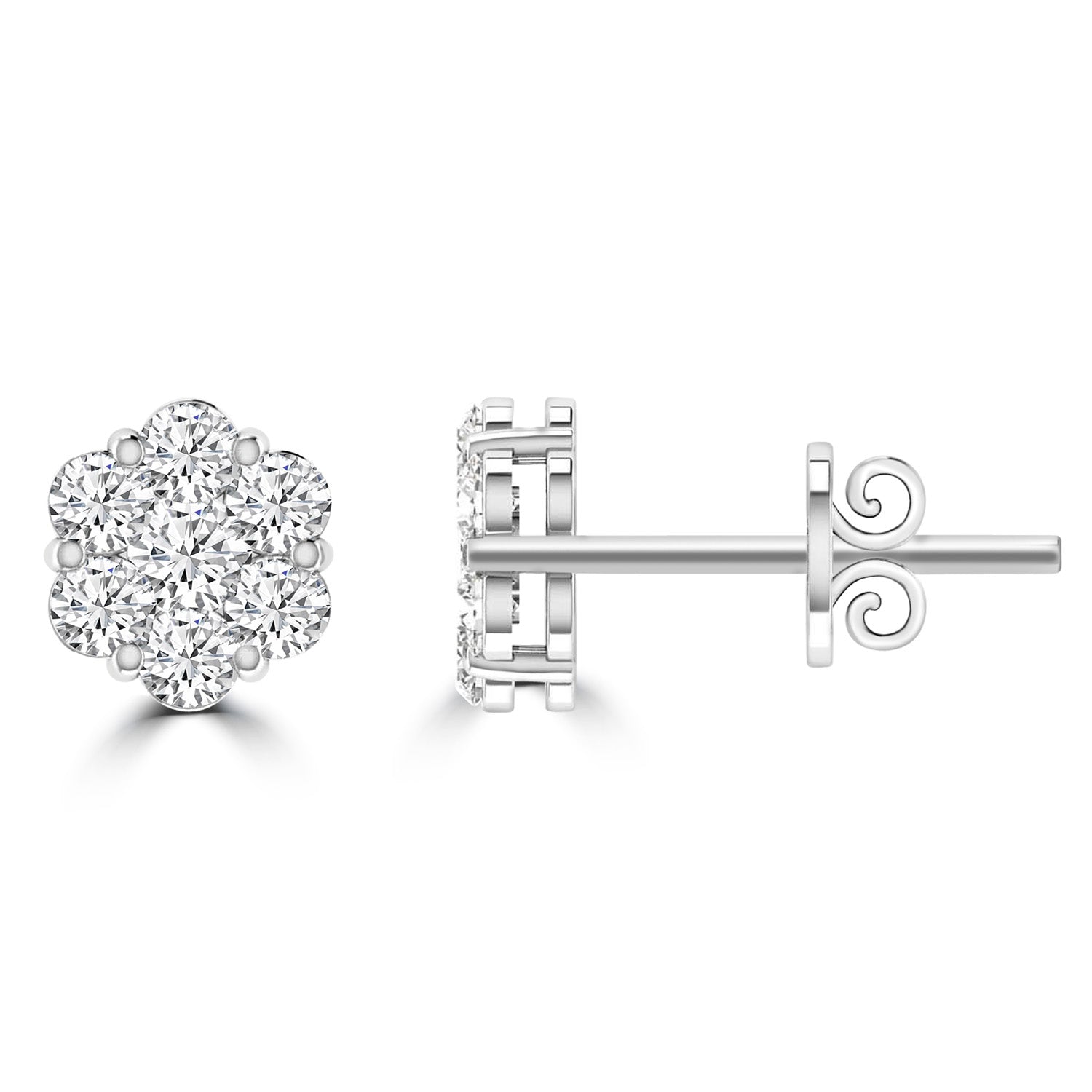 Cluster Stud Diamond Earrings with 0.50ct Diamonds in 9ct White Gold - RJ9WECLUS50GH