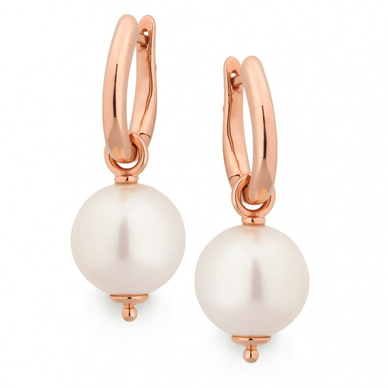 Freshwater Pearl Drop Huggie Earrings in 9ct Rose Gold